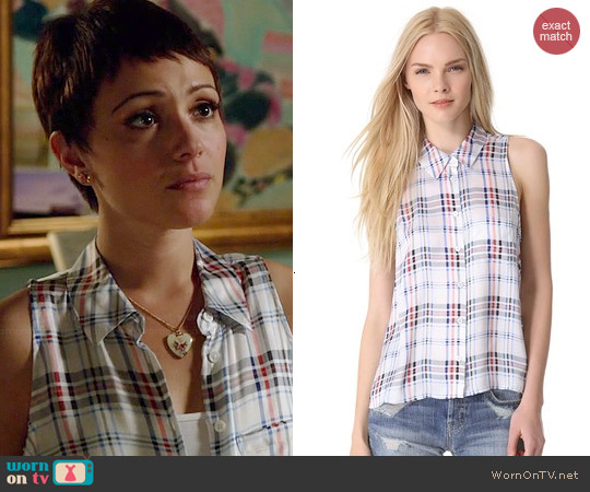 Equipment Mina Plaid Blouse worn by April Carver (Italia Ricci) on Chasing Life