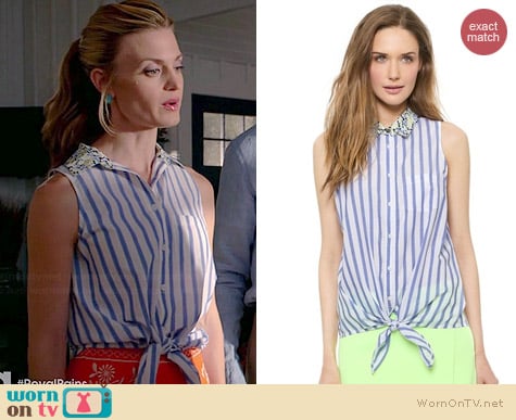 Equipment Mina Tie Front Blouse in Hydrangea worn by Brooke D'Orsay on Royal Pains