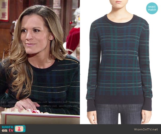 Equipment Ondine Plaid Sweater in Ink worn by Chelsea Lawson (Melissa Claire Egan) on The Young and the Restless