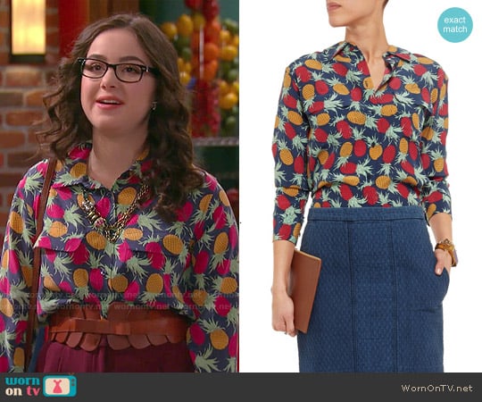 Equipment Signature Pineapple Print Shirt worn by Delia Delfano (Sarah Gilman) on I Didnt Do It