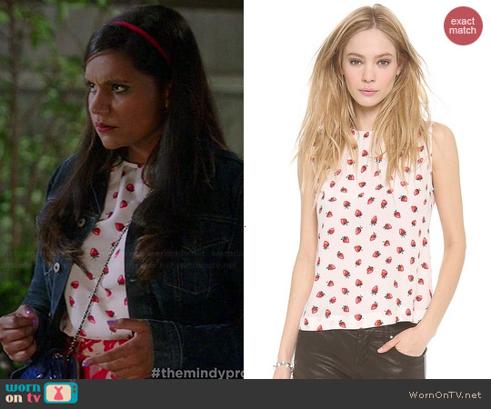 Equipment Reagan Strawberry Print Top worn by Mindy Kaling on The Mindy Project