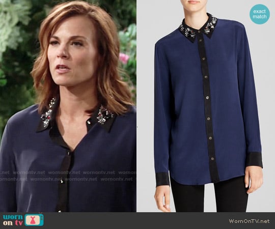 Equipment Reese Clean Embellished Hidden Dragon Collar Silk Shirt worn by Phyllis Newman (Gina Tognoni) on The Young and the Restless