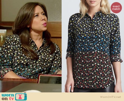 Equipment Signature Blouse in Floral Print worn by Chloe Wepper on Manhattan Love Story