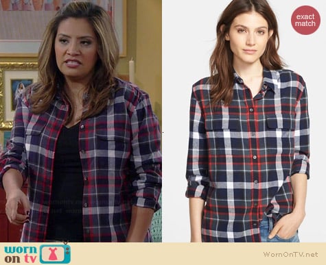 Equipment Signature Cotton Blouse in Peacoat Multi worn by Cristela Alonzo on Cristela