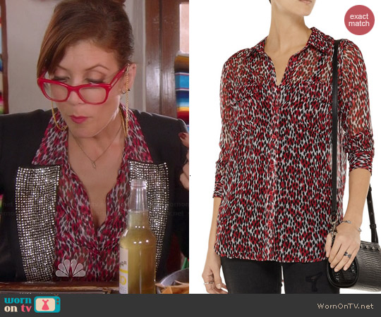 Equipment Signature Leopard Blouse worn by Kate Walsh on Bad Judge