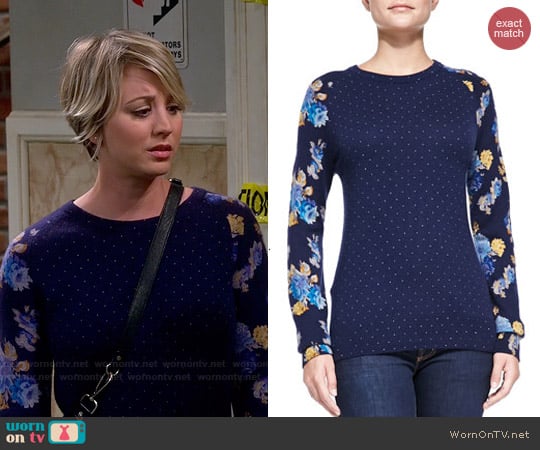 Equipment Sloan Floral and Dot Cashmere Sweater worn by Penny Hofstadter (Kaley Cuoco) on The Big Bang Theory