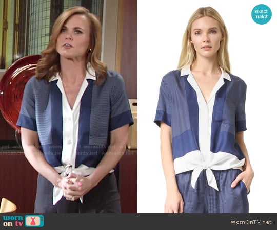 Equipment Short Sleeve Terra Tie Front Blouse worn by Phyllis Newman (Gina Tognoni) on The Young and the Restless