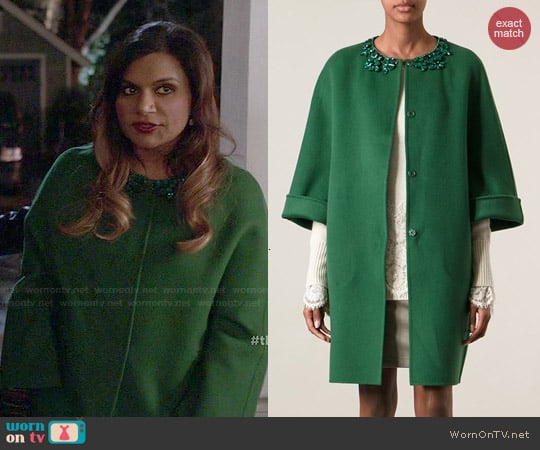 Ermanno Scervino Embellished Neck Coat worn by Mindy Lahiri (Mindy Kaling) on The Mindy Project