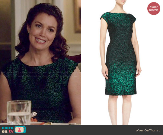 Escada Cap-Sleeve Metallic Sheath Dress worn by Mellie Grant (Bellamy Young) on Scandal