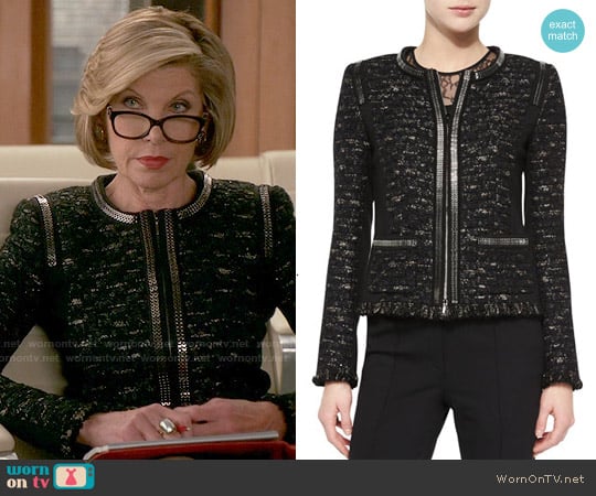 Escada Dondi Zip-Chain Jacket worn by Diane Lockhart (Christine Baranski) on The Good Wife