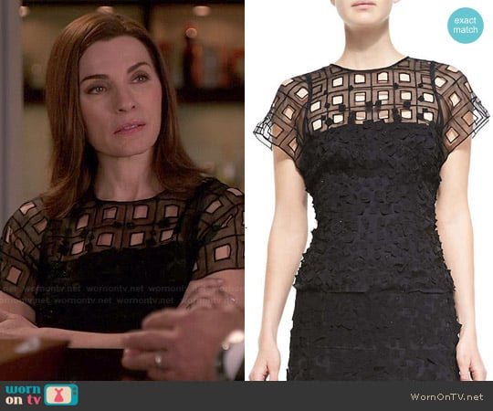 Escadsa Short Sleeve Lace Eyelet Shirt worn by Alicia Florrick (Julianna Margulies) on The Good Wife