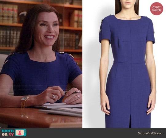 Escada Toggle-Detail Wool Sheath Dress worn by Julianna Margulies on The Good Wife