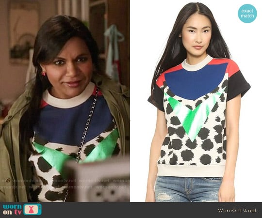 Etre Cecile Cheetah Insignia Short Sleeve Sweatshirt worn by Mindy Lahiri (Mindy Kaling) on The Mindy Project