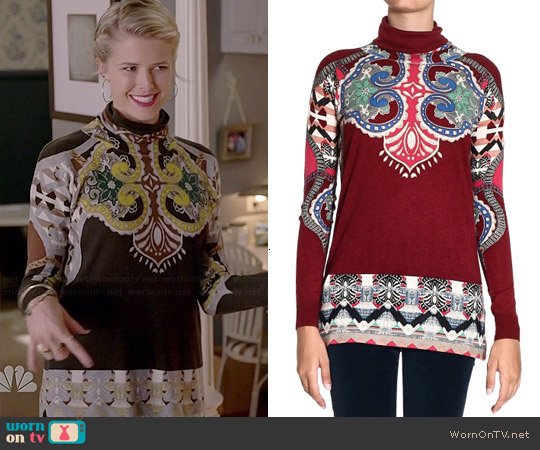 Etro Printed Turtleneck Sweater worn by Sarah Wright Olsen on Marry Me