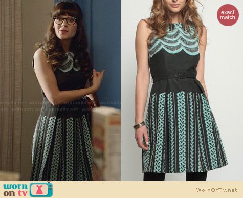 Eva Franco Orla Teal Veranda Dress worn by Zooey Deschanel on New Girl