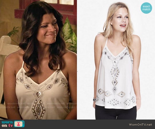 Express Embellished Racerback Trapeze Cami worn by Xiomara Villanueva (Andrea Navedo) on Jane the Virgin