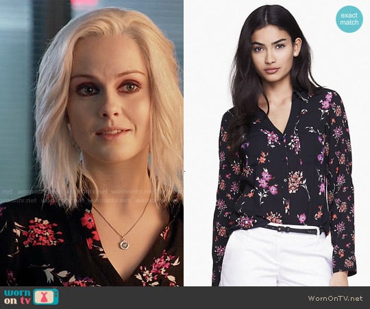 Express Mixed Floral Convertible Sleeve Portofino Shirt worn by Liv Moore (Rose McIver) on iZombie