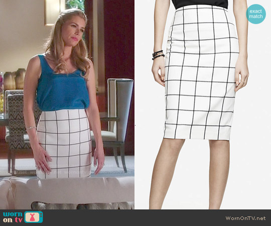 Express Windowpane High Waist Midi Pencil Skirt worn by Taylor Stappord (Brianna Brown) on Devious Maids