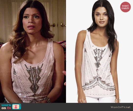 Express Art Deco Sequin Embellished Tank worn by Xiomara Villanueva (Andrea Navedo) on Jane the Virgin