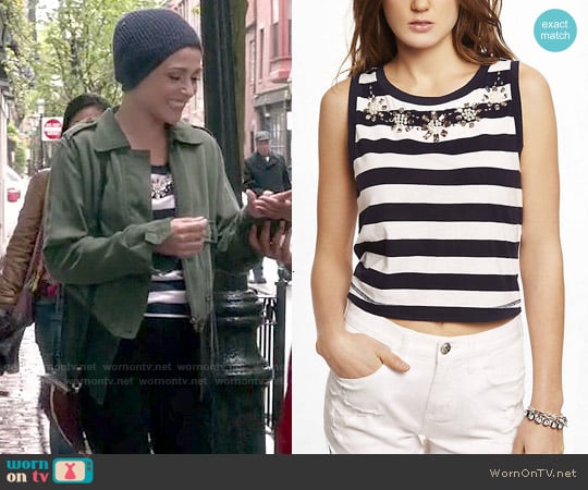 Express Cropped Striped Bead Embellished Tank worn by April Carver (Italia Ricci) on Chasing Life