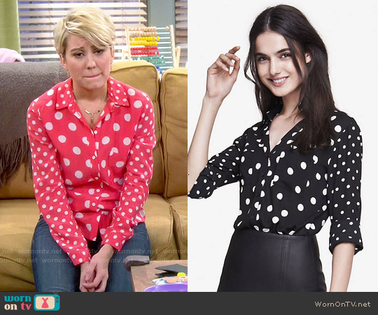 Express Mixed Polka Dot Convertible Sleeve Portofino Shirt worn by Riley Perrin (Chelsea Kane) on Baby Daddy