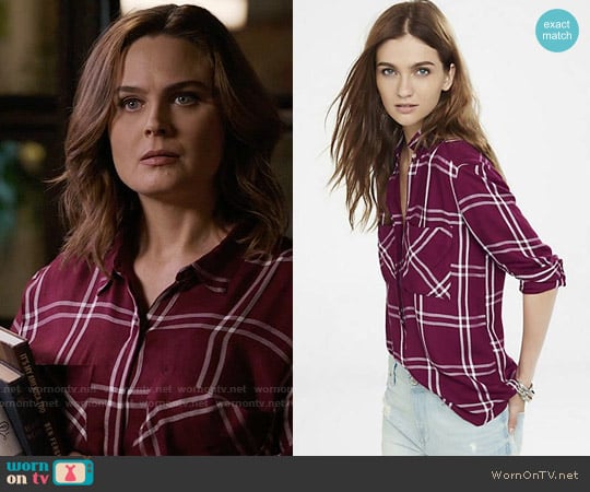 Express Oversized Windowpane Plaid Shirt worn by Temperance 'Bones' Brennan (Emily Deschanel) on Bones