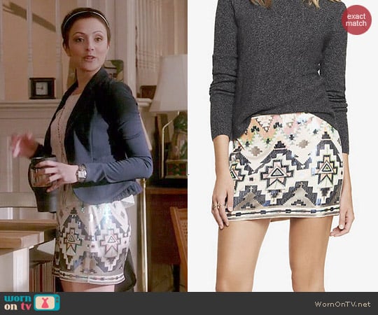 Express Sequin Embellished Mini Skirt worn by Italia Ricci on Chasing Life