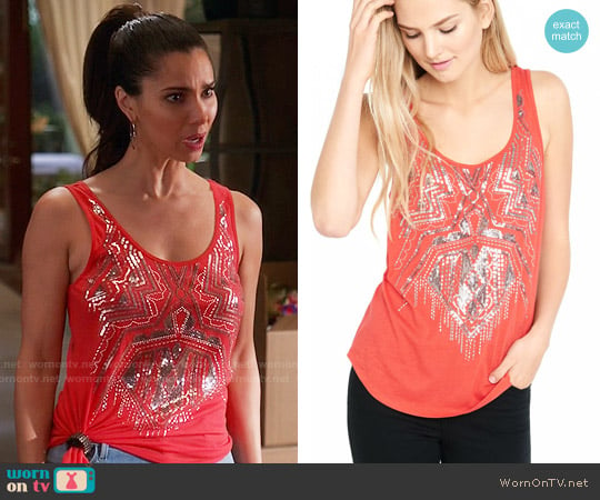 Express Sour Cherry Embellished Tank Top worn by Carmen Luna (Roselyn Sanchez) on Devious Maids