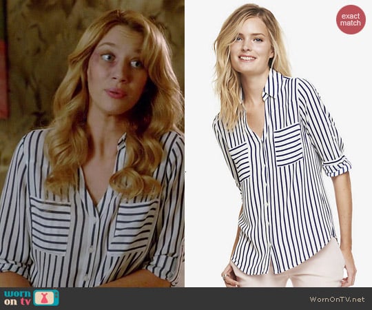 Express Striped Convertible Sleeve Portofino Shirt worn by Yael Grobglas on Jane the Virgin