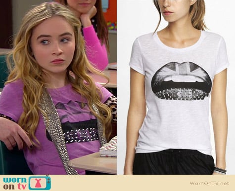 Express Studded Brit Lips Graphic Tee worn by Sabrina Carpenter on Girl Meets World