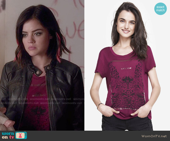 Express Wild Love Graphic Tee worn by Aria Montgomery (Lucy Hale) on Pretty Little Liars