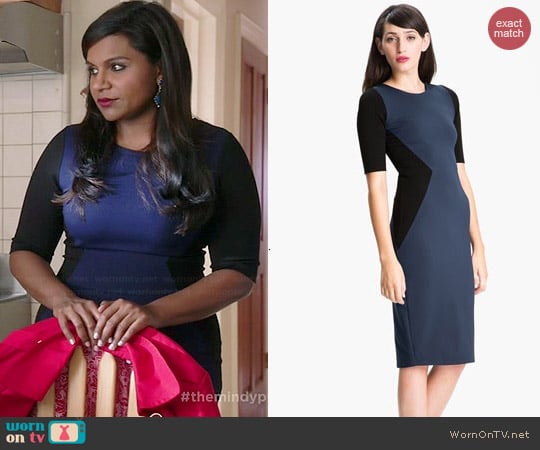 Felicity & Coco Contrast Panel Sheath Dress worn by Mindy Kaling on The Mindy Project