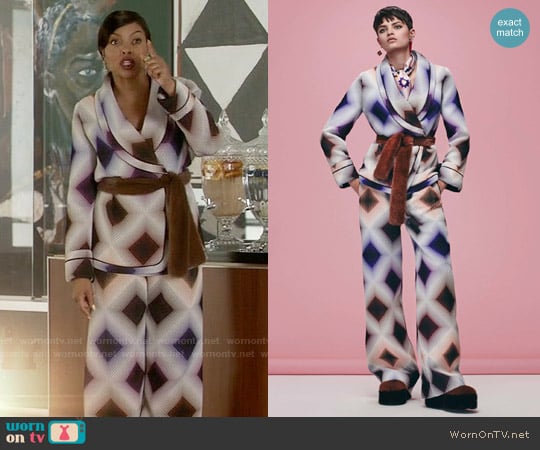 Fendi Pre-Fall 2016 Collection Patterned Jacket and Pants worn by Cookie Lyon (Taraji P. Henson) on Empire