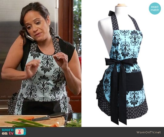 Flirty Aprons Original Apron in Aqua Damask worn by Zoila Diaz (Judy Reyes) on Devious Maids