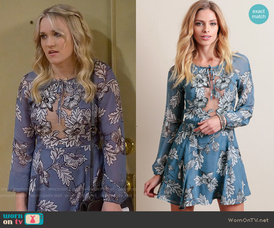 For Love & Lemons Sierra Dress in Vintage Blue worn by Gabi Diamond (Emily Osment) on Young and Hungry