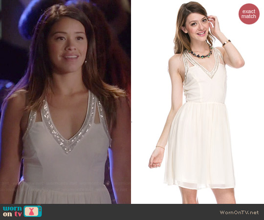 Foreign Exchange Sequin Double V Chiffon Dress worn by Gina Rodriguez on Jane the Virgin