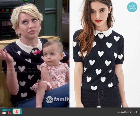 Forever 21 Collared Heart-Print Sweater worn by Riley Perrin (Chelsea Kane) on Baby Daddy