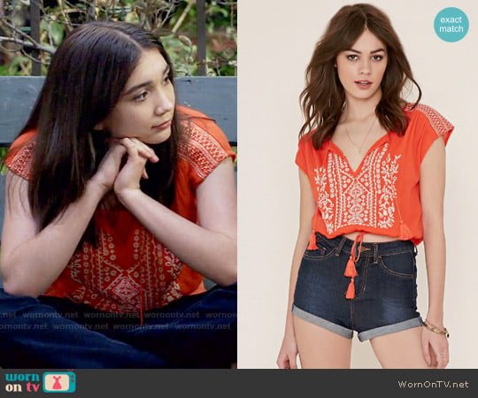 Forever 21 Embroidered Gauze Top worn by Riley Matthews (Rowan Blanchard) on Girl Meets World