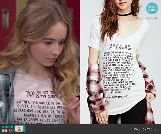 Forever 21 Hamlet Quote Raw-Cut Tee worn by Maya Hart (Sabrina Carpenter) on Girl Meets World