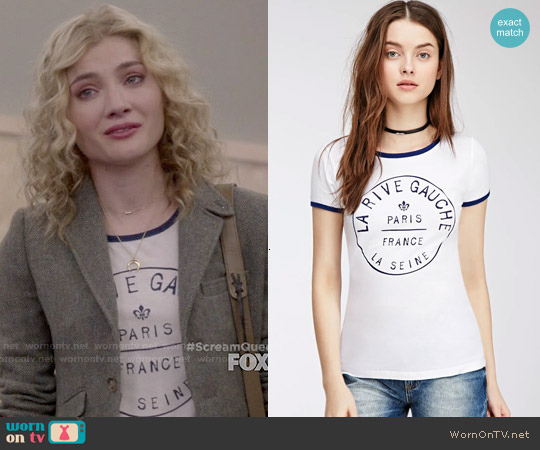 Forever 21 Rive Gauche Ringer Tee worn by Grace Gardner (Skyler Samuels) on Scream Queens