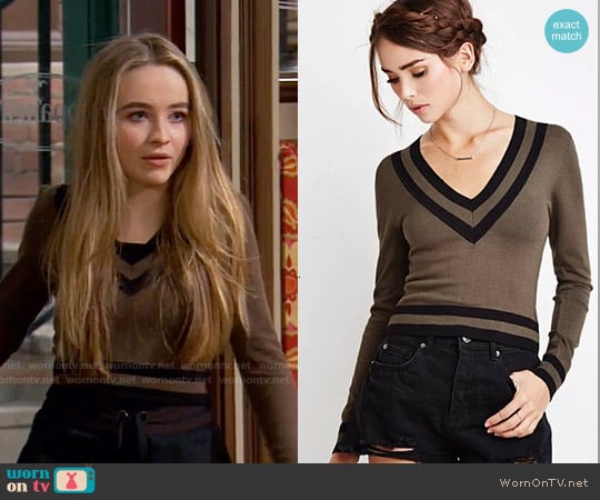 Forever 21 Varsity-Striped Crop Sweater worn by Maya Hart (Sabrina Carpenter) on Girl Meets World