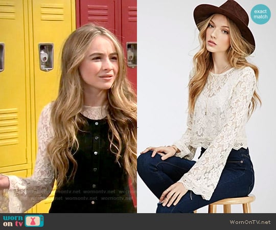 Forever 21 Bell Sleeved Lace Crop Top worn by Maya Hart (Sabrina Carpenter) on Girl Meets World