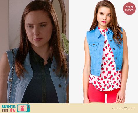 Forever 21 Blue Colored Denim Vest worn by Haley Ramm on Chasing Life