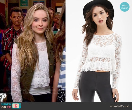 Forever 21 Boxy Lace Ruffle Top worn by Maya Hart (Sabrina Carpenter) on Girl Meets World