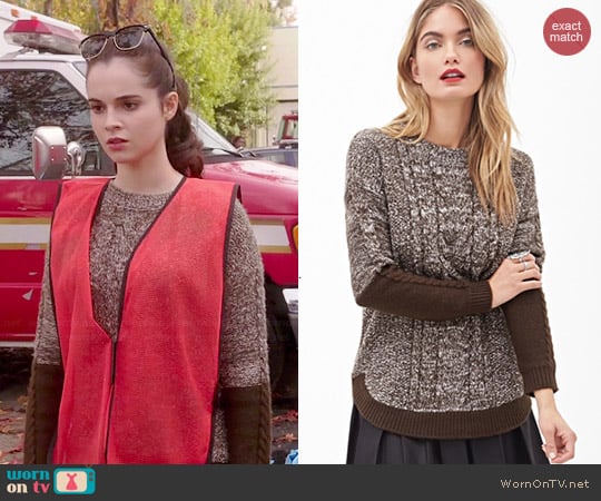 Forever 21 Colorblocked Cable Knit Sweater worn by Vanessa Marano on Switched at Birth