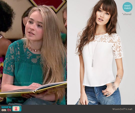 Forever 21 Crochet Yoke Crepe Tee worn by Maya Hart (Sabrina Carpenter) on Girl Meets World