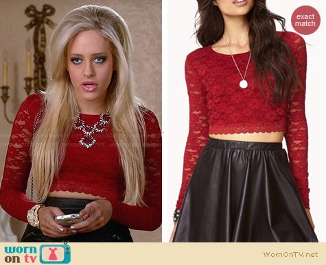 Forever 21 Cropped Lace Top in Red worn by Carly Chaikin on Suburgatory