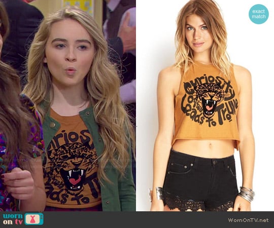 Forever 21 Curious Leopard Graphic Tank worn by Maya Hart (Sabrina Carpenter) on Girl Meets World