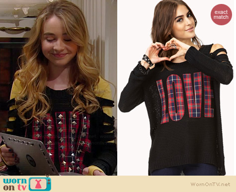 Forever 21 Grunge-Girl Love Sweater worn by Sabrina Carpenter on Girl Meets World