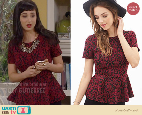 Forever 21 Damask Print Peplum Top worn by Molly Ephraim on Last Man Standing